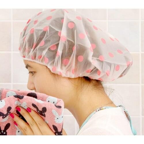 3/2/1Pcs Fashion Wave Point Waterproof Shower Cap Elastic Reusable Shower Cap Bath Hair Cover Salon Chiffon Hat Prevent Hair Wet