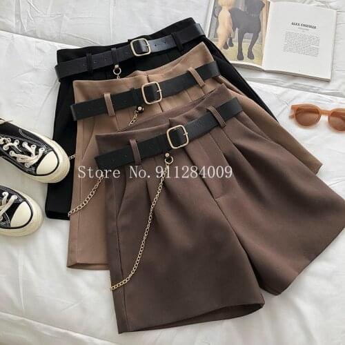 2021 New Casual Comfortable Elegant Wild Shorts With Belt Womens Woolen Shorts Autumn Winter Slim Wide Leg A-line Shorts