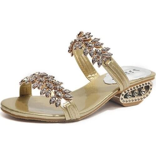 Rhinestone Outdoor Slippers Rounf Toe Wedges Shoes Crystal Sandals Colorful String Bead Flip Flops Mules Jelly Ladies Footwear