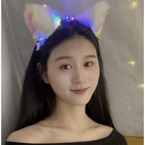 Light up Glowing Cat Fox Ear Headband Plush Furry Animal Ears Headwear Fancy Dress Hairband Women Girls Party Cosplay Headwear