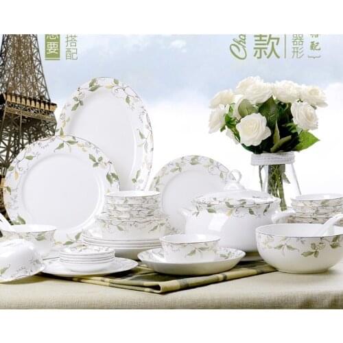 Wedding kitchen Tableware Set, Bowl Plate Household European-style Phnom Penh 56 Bone Porcelain Bowls Set Tangshan Ceramic Ta