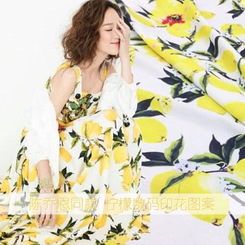 Lemon print polyester fabric cloth 145 cm width parent-child shirt dress clothing factory custom fabric Low price wholesale