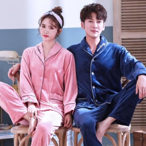 Spring autumn winter lovers long sleeve island velvet pajamas home wear men and women winter warm suits can be worn outside