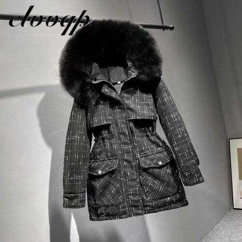 High Quality Women Long Down Jacket Winter Turtleneck White Duck Down Coat Thick Warm Parkas Snow Outwear With Faux Fur Collar