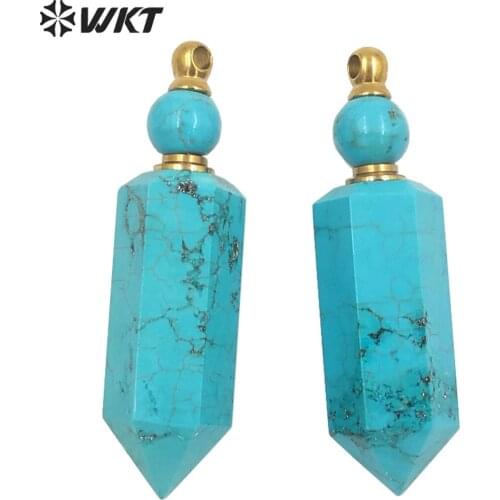 WT-P1630 WKT Natural Stone Pendant Green A-gate Point Necklace Pendant Wholesale Low MOQ 5PCS Perfume Bottle Pendant