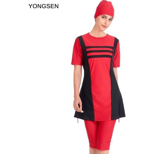 YONGSEN 2020 Women Muslim Swimwear Hijab Plus Size Burkinis Muslimah Short sleeve Islamic Swimsuit Modest Bathing Sport Clothing