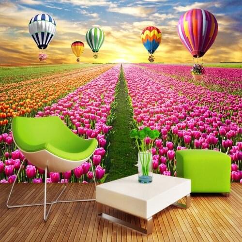 Custom Mural Hot Air Balloon Tulip Flower Sea 3D TV Background Wall Painting Living Room Bedroom Landscape Photo Mural Wallpaper