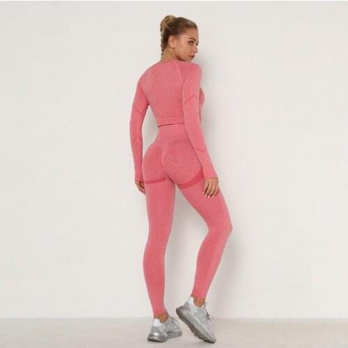 2020 Women Seamless Yoga Set Workout Clothes For Women Long Sleeve Sport Gym Set Women Tracksuit Sport Suit Gym Clothing 2 Piece