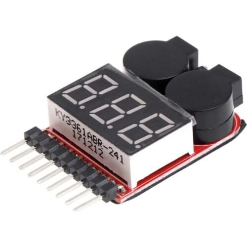 1-8S Lipo/Li-ion/Fe RC Boat Battery 2 In 1 Tester LED Low Voltage Buzzer Alarm L4MB