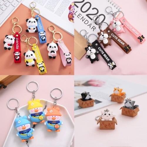 1PC Resin Duck Animal Keychain For Friends Gift Cute Panda Dog Cat Rabbit Bag Pendant Accessory Keychain Car Key Ring K69