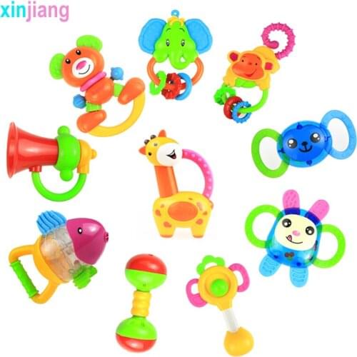 10PCS Baby Toys Plastic Hand Jingle Shaking Bell Lovely Hand Shake Bell Ring Baby Rattles Toys Newborn 0-12 Months Teether Toy