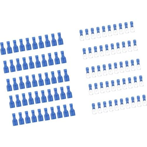 100 Pieces Male Female Insulated Wire Spade Terminal Crimp Connector Blue