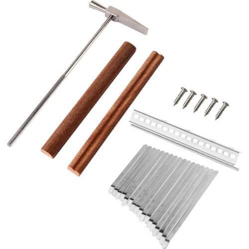 17 Keys Anti-rust Kalimba DIY Steel Keys+Wood Bridge+Steel Tuning Hammer Kit Thumb Piano Musical Instrument Part Accessories