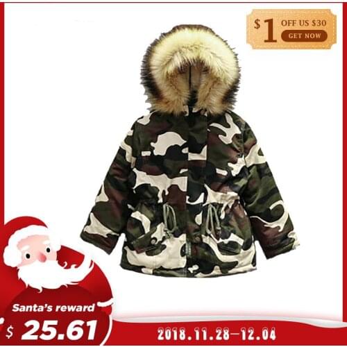 2018 Autumn Winter Girls Jackets Kids Faux Fur Collar Coat Children Winter Outwear 2-6Y Boys Girls Camouflage Warm Clothing