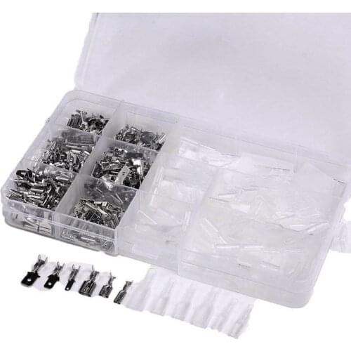 270pcs Male Female Spade Connector Wire Crimp Terminal Block with Insulating Sleeve Assortment Kit 2.8mm 4.8mm 6.m CNIM Hot
