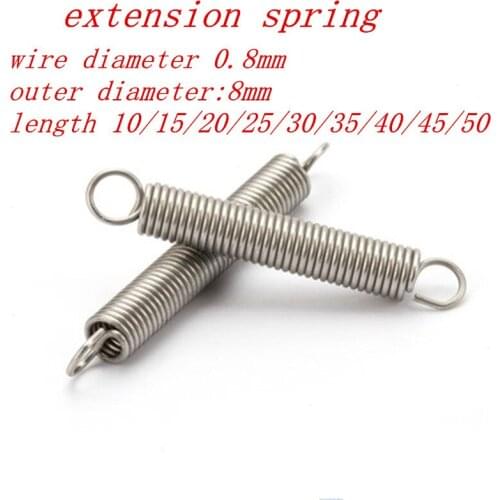 5pcs/lot 0.8 x 8mm 0.8mm stainless steel Tension spring with a hook extension spring length 15mm to 50mm