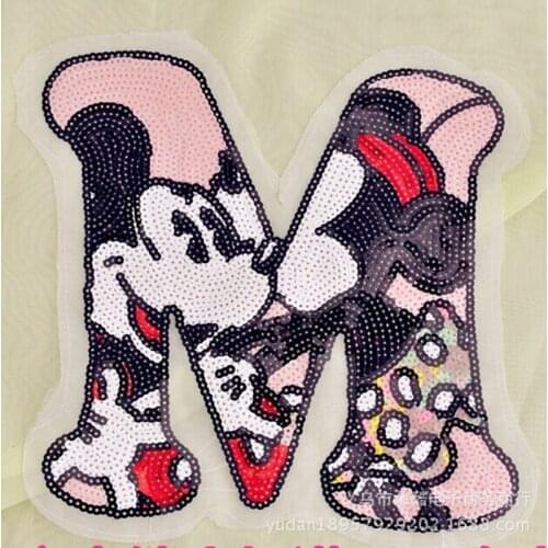 6pcs/lot Large Cartoon Sequins Beads Embroidery Patches Letter M Clothing Decoration Accessories Diy Iron Heat Transfer Applique