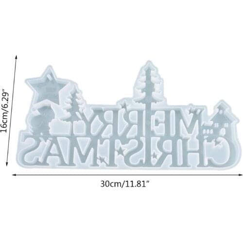 A0NF Merry Christmas Letters Ornaments Epoxy Resin Mold DIY Crafts Casting Tools Xmas Decorations Pendant Silicone Mould