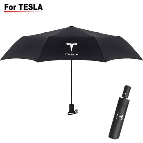 Car Logo Automatic Men Women Umbrella For Tesla Model S X Y 3 Folding Strong Windproof Auto Badge Emblem Parasol Accessories