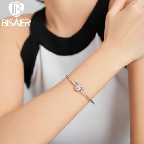 Bisaer 925 Sterling Silver Charm Bracelet Original Beads Chain Bracelet Bangle For Women Elf Wings Bracelet DIY Jewelry EFB058