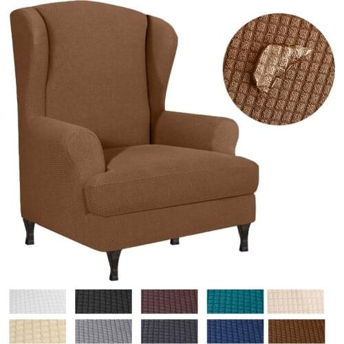Wing back Chair Cover Velvet Spandex Stretch Slipcovers for office Chairs Stylish 2 Piece Set With Elastic Band