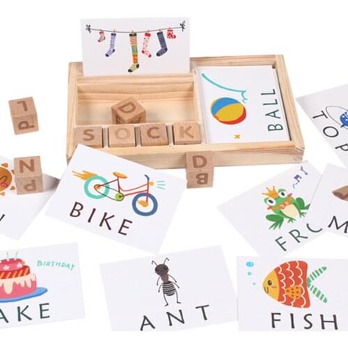Wooden Cognitive Puzzle Cards Cardboard Words Spelling Educational Montessori Toys for Kids Children Learning English Wooden Toy