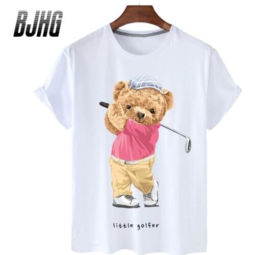 100% Cotton Golf Bear Short-sleeved Top T-shirt Female 2021 Summer Half-sleeved Loose Oversized T-shirt Male Shirt S-3XL
