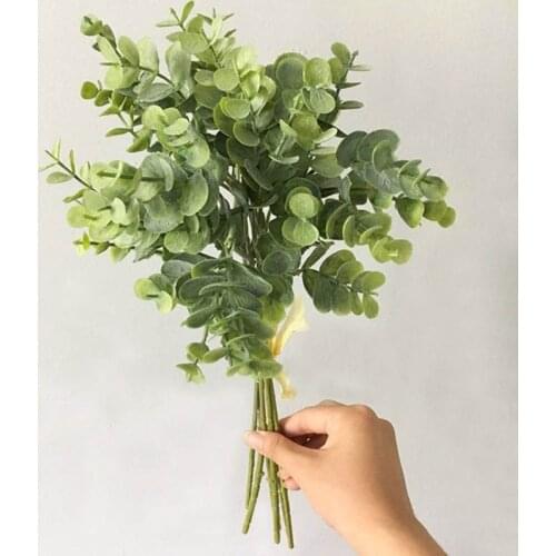 6 pcs eucalyptus plastic artificial leaves bunch for home christmas wedding decoration small faux foliage fake money leaf plant