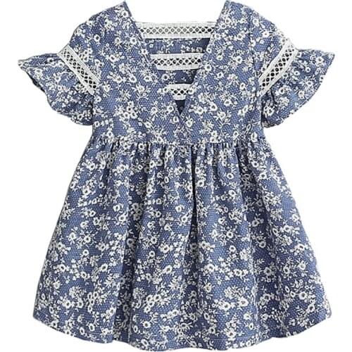 Kidswant Spring Summer Girls Floral Dress Short Sleeve Mesh V-neck Casual Outfits Infant Clothing 1-5T