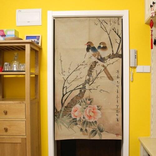 Chinese Fabric Cotton Hemp Curtain Bedroom Kitchen Door Curtain Doorway Hanging Curtain Partition Half Panel Curtain