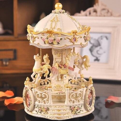 Colorful lights Continental carved carousel Double track rotating lift horse music box