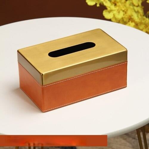 Creative Multifunctional Leather Drawer Box with Metal Alloy Cover Living Room Home Coffee Table Remote Control Storage Box
