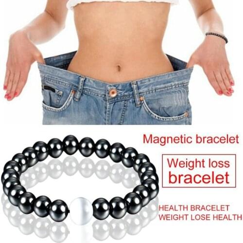 Weight Loss Magnetic Therapy Bracelet for Men Women Round Black Hematite Stone Beads Health Care Bracelet Jewelry Gift