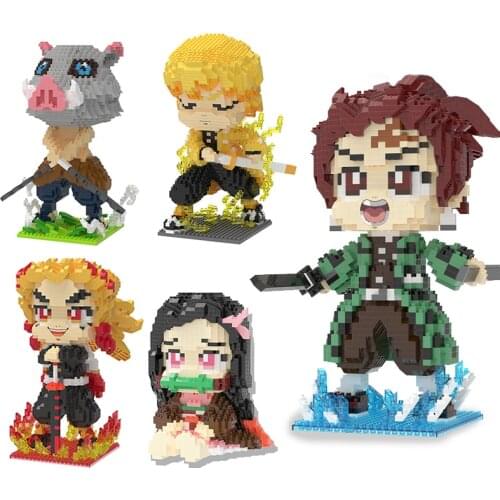 MOC Demon Slayer Kamado Tanjirou Micro Building Blocks anime action Figures Diamond Mini Bricks Toys For Kids gifts Brinquedos