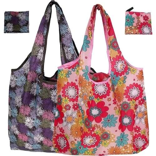 2 Pack Reusable Grocery Bags Collapsible Portable Shopping Bags Eco Friendly Washable Tote with Pocket Shoulder Strap