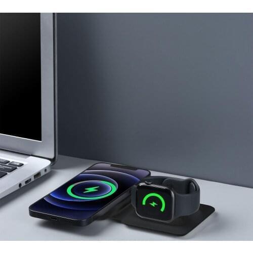 New 2 In1 Dual Magnetic Wireless Charger For IPhone12 /Pro/Pro Max/Mini Charger 15W Fast Charging For AirPods Watch