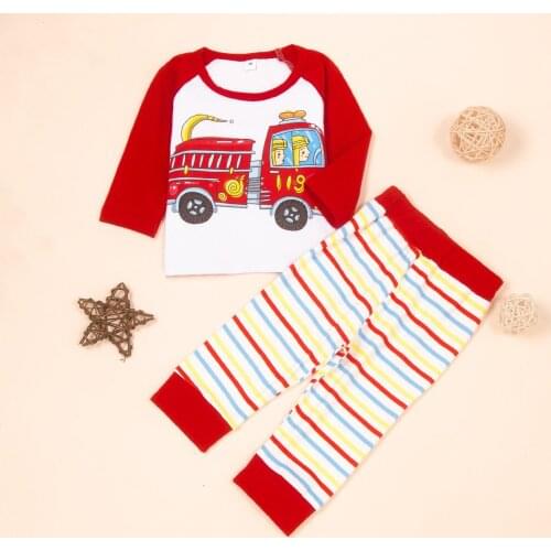 New Baby Boy Outfit 2 Pcs Set Cotton Cartoon Car Patchwork Long Sleeve T-shirt Tops+print Trousers Home Baby Girl Pajamas 0-18M