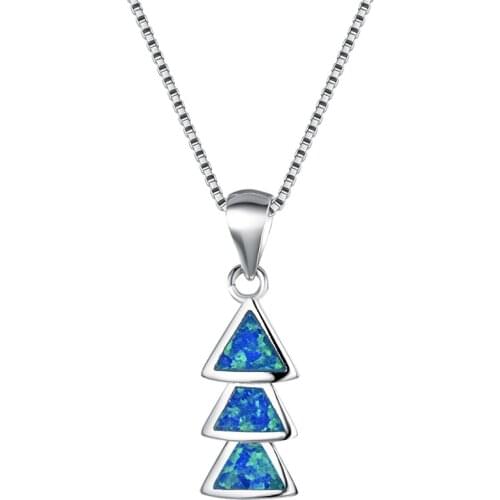 Creative Triangle White Blue Opal Christmas Tree Pendants Necklaces For Women Xmas Jewelry Vintage Fashion Birthstone Necklace