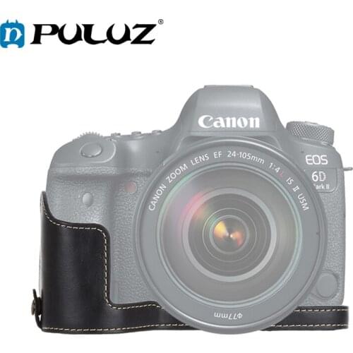 PULUZ 1/4 inch Thread PU Leather Bottom Opening Version Camera Protective Half Body Case Base for Canon EOS 6D / 6D Mark II
