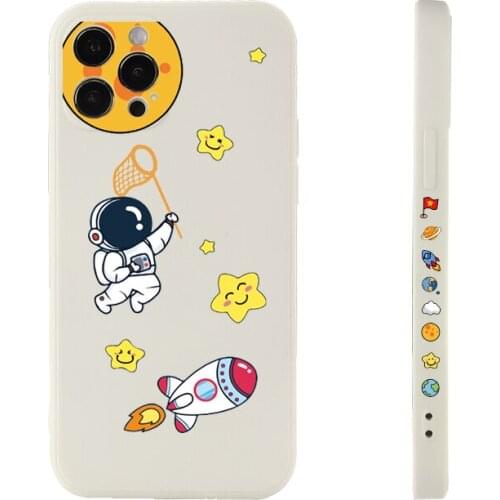 Luxury Universe Astronaut Liquid Silicone Phone Case Cover For iPhone 11 12 Pro Max Mini X XR XS 7 8 Plus Protective Soft Cover