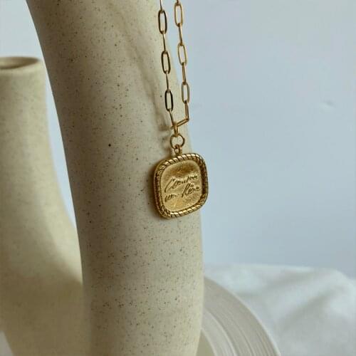 Chic Trend Stainless Steel Chain Necklaces for Women Motto Texture Pendant Plated 18k Gold Necklaces on Neck Women Jewelry 2021