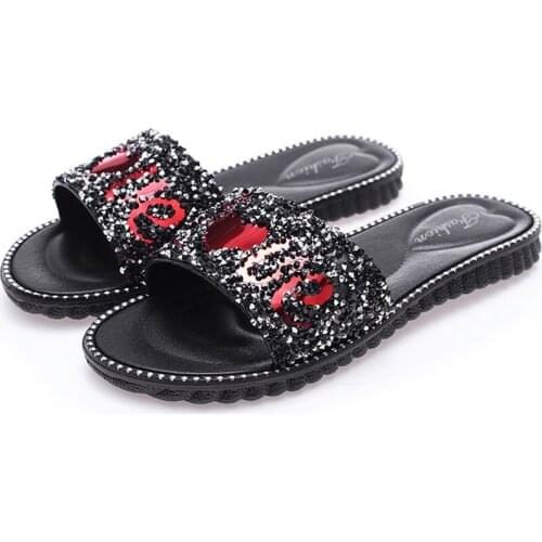 Summer new slippers women love type flash diamond outdoor word slippers outdoor slippers women shoes zapatos de mujer