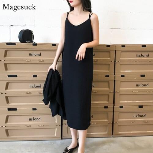 V-neck Split Loose Sexy Black Chiffon Dress Women 2021 Backless Maxi Vestidos Sling Dresses Summer Sleeveless Party Dress 13717