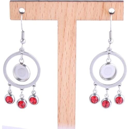 6pcs 8mm Stainless Stee Blue Red Crystal Rhinestone Cabochon Earring Base Setting Trays Diy Bezel Blanks For Jewelry Making