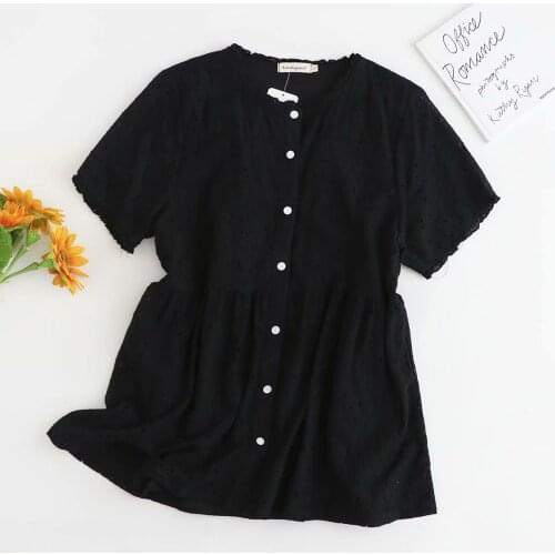 Women tunic plus size 2021 Casual solid color Summer women tops Short sleeve ruffled collar lace loose Woman T-shirts