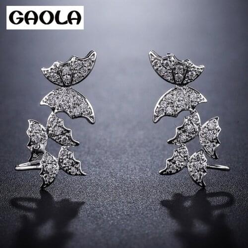 GAOLA New Cute Butterfly Oval CZ Dangle Earrings For Women Hollow Crystal Zirconia Wedding Jewelry GLE8046Y