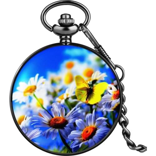 Lady Exquisite Flower Pattern Pocket Watch Elegant Big White Dial Arabic Numeral Watches Premium Alloy Rough Chain Pendant Clock