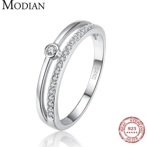 Modian Real 925 Sterling Silver Line Fashion Clear CZ Rings For Women Luxury Jewelry 2021 Wedding Accessories Gift With Box