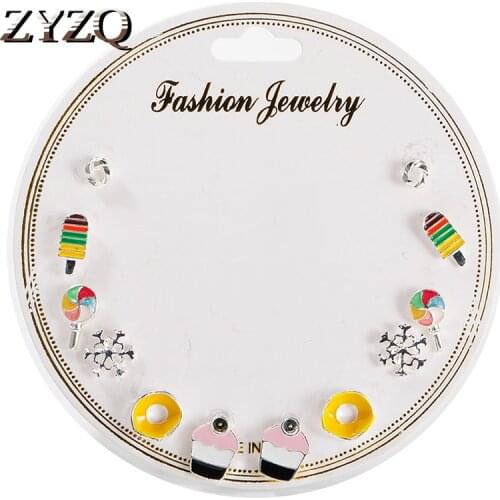 ZYZQ 6 Pair/Set Sweet Crystal Watermelon Cherry Apple Strawberry Stud Earrings for Women Colorful Fruit Jewelry Gifts 2021 New