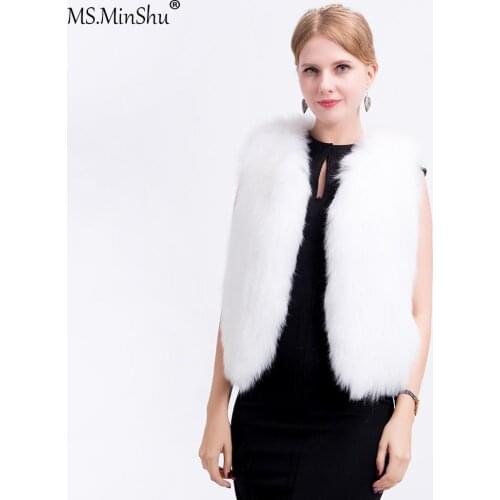 MS.MinShu Women Genuine Fox Fur Waistcoat Hand Knitted Fox Fur Vest Lightly Real Fur Vest Gilet Fox fur jacket with lining